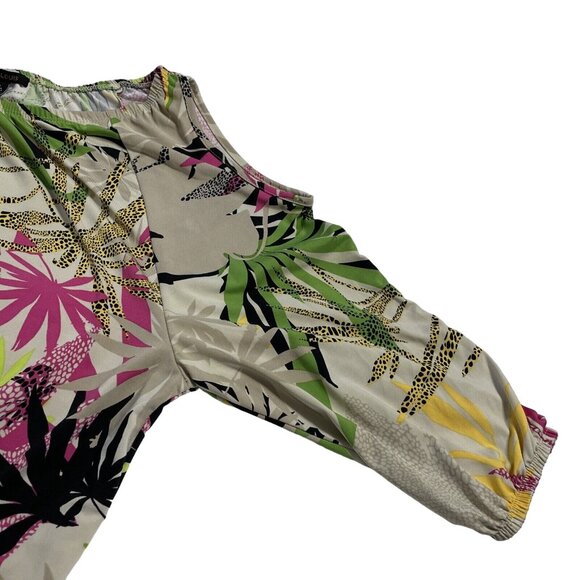 Robert Louis Women's Cold Shoulder Blouse Top Size Small Beige Tropical Print - Picture 7 of 11